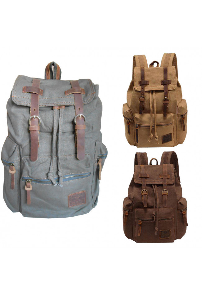 Canvas Travel Leather Backpack Sport Rucksack Camping School Satchel Hiking Bag