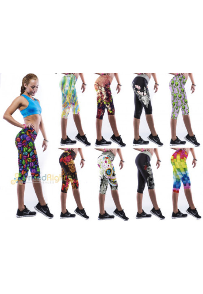 TECHMOO Women Printed Yoga Pants Leggings Training Sport Workouts Fitness Pants Capris