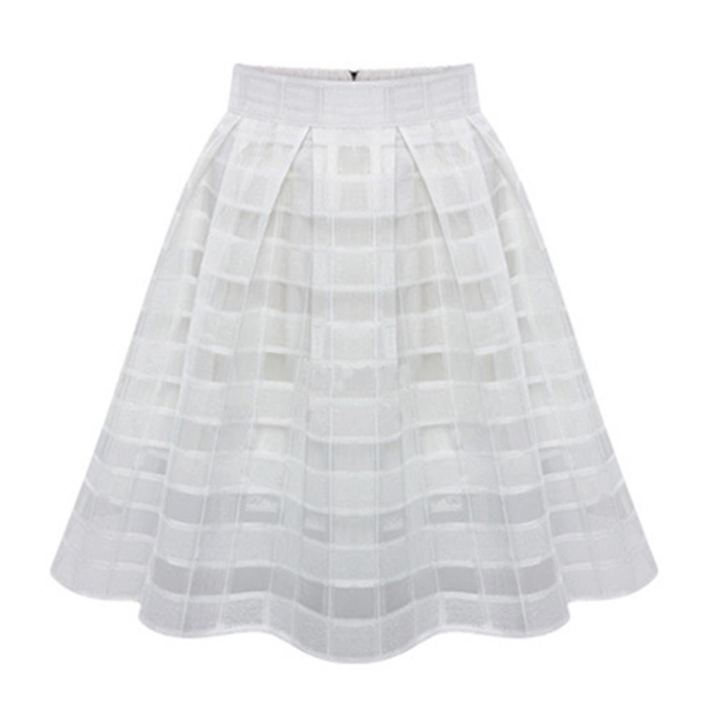 New Womens Mesh Long Skirt Transparent Skirts High Waist Pleated Midi ...