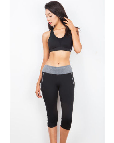New Trendy Contrast Waistband Calf Length Mid Rise Capri Gym Workout Yoga Pants
