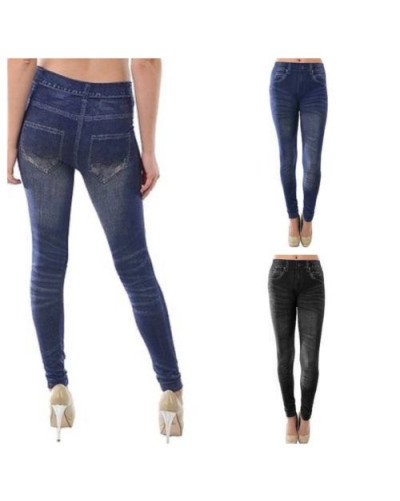 Women Jean Leggings One Size Skinny Jegging Denim Stretch Long Pants Blue Black
