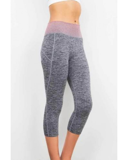 New Trendy Contrast Waistband Gym Workout Yoga Calf Length Mid Rise Capri Pants