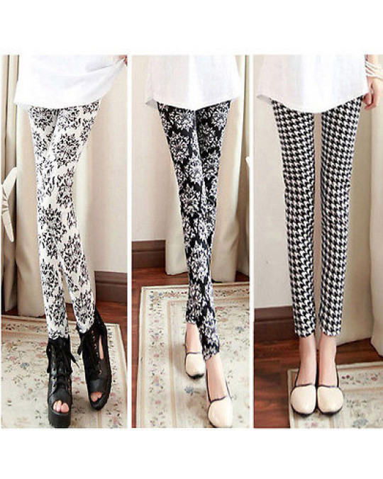 New Promotion Mid Knitted Elastic Waist Trousers Palazzo Pants Ethnic Style Lady Girl Stretch Pencil Pants Skinny Tight