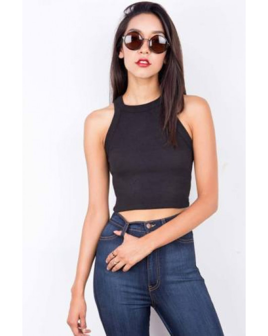 Halter Neckline Basic Solid Crop Top Cute High Quality Stretchy Crop Tops S M L